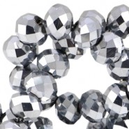 Faceted glass beads 8x6 mm rondelle Silver metallic